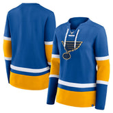 St. Louis Blues Fanatics Women's Prime Time Lace-Up Long Sleeve T-Shirt - Blue | Fanatics near me