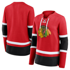 Chicago Blackhawks Fanatics Women's Prime Time Lace-Up Long Sleeve T-Shirt - Red | Fanatics sale