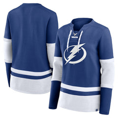 Tampa Bay Lightning Fanatics Women's Prime Time Lace-Up Long Sleeve T-Shirt - Blue | Fanatics discount