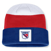 New York Rangers Fanatics Heritage Showboat Color-Block Cuffed Knit Hat - Blue/Red | Fanatics Lifestyle