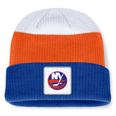 New York Islanders Fanatics Heritage Showboat Color-Block Cuffed Knit Hat - Royal/Orange | Fanatics online