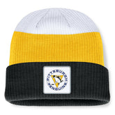 Pittsburgh Penguins Fanatics Heritage Showboat Color-Block Cuffed Knit Hat - Black/Gold | Fanatics Clearance