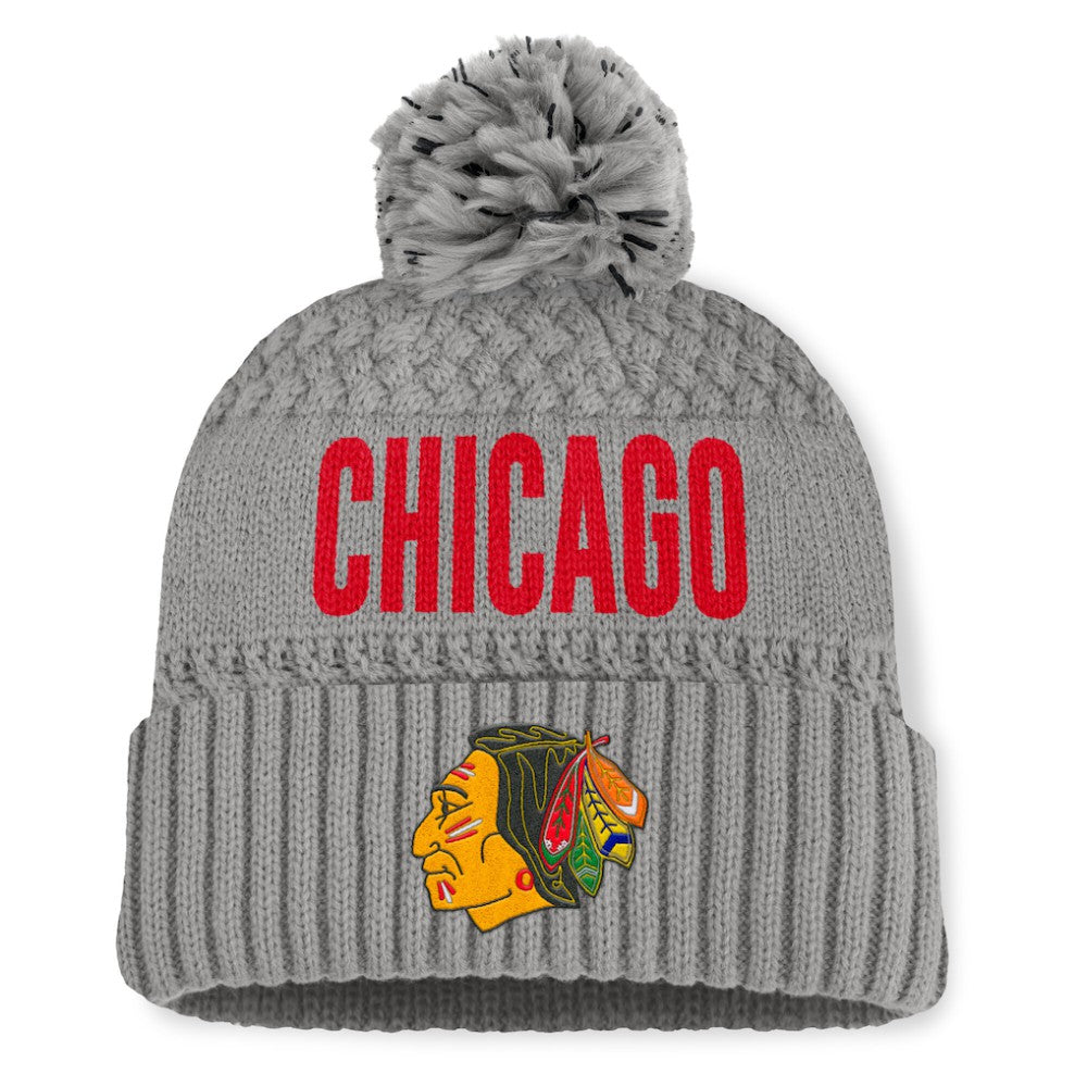 Chicago Blackhawks Fanatics Women's Heritage Tilly Cuffed Knit Hat with Pom - Gray | Fanatics sale