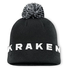 Seattle Kraken Fanatics Fundamental High Stick Cuffed Knit Hat with Pom - Black | Fanatics Lifestyle