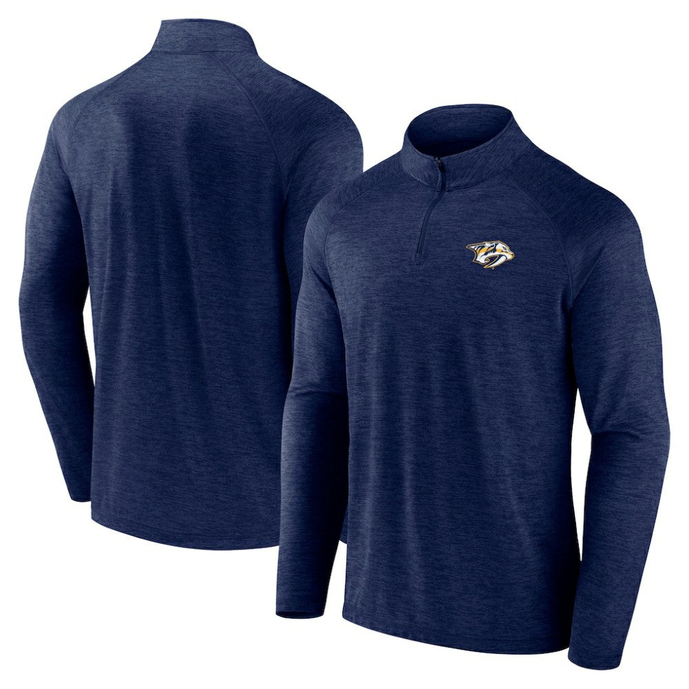 Nashville Predators Logo Athletic Head-to-Head Raglan Quarter-Zip Top - Navy | NHL Lifestyle