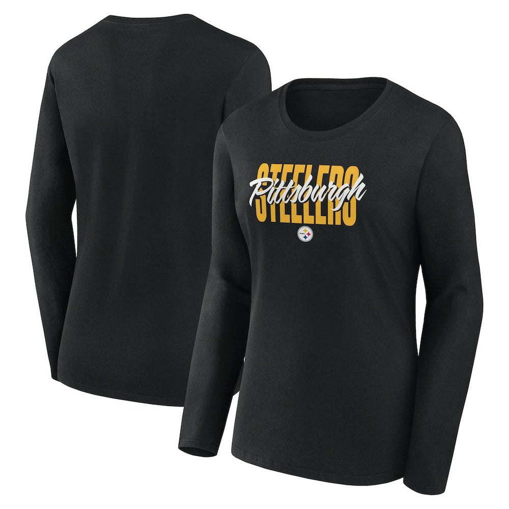 Pittsburgh Steelers Logo Athletic Women's Grip Long Sleeve T-Shirt - Black - NFL