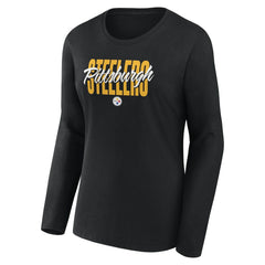 Pittsburgh Steelers Logo Athletic Women's Grip Long Sleeve T-Shirt - Black - NFL