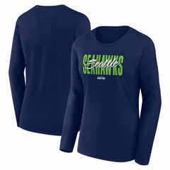 Seattle Seahawks Logo Athletic Women's Grip Long Sleeve T-Shirt - College Navy - NFL