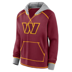 Washington Commanders Logo Athletic Women's Boom Fleece Pullover V-Neck Hoodie - Burgundy - NFL