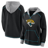 Jacksonville Jaguars Logo Athletic Women's Boom Fleece Pullover V-Neck Hoodie - Black - NFL