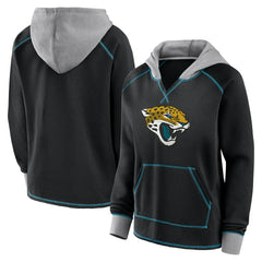 Jacksonville Jaguars Logo Athletic Women's Boom Fleece Pullover V-Neck Hoodie - Black - NFL