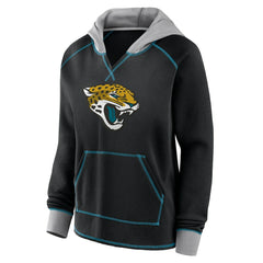 Jacksonville Jaguars Logo Athletic Women's Boom Fleece Pullover V-Neck Hoodie - Black - NFL