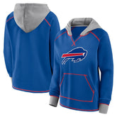 Buffalo Bills Logo Athletic Women's Boom Fleece Pullover V-Neck Hoodie - Royal - NFL