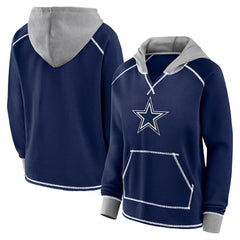 Dallas Cowboys Logo Athletic Women's Boom Fleece Pullover V-Neck Hoodie - Navy - NFL
