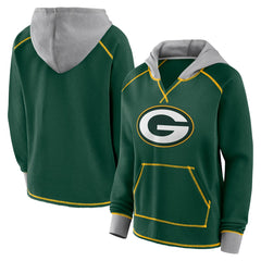 Green Bay Packers Logo Athletic Women's Boom Fleece Pullover V-Neck Hoodie - Green - NFL