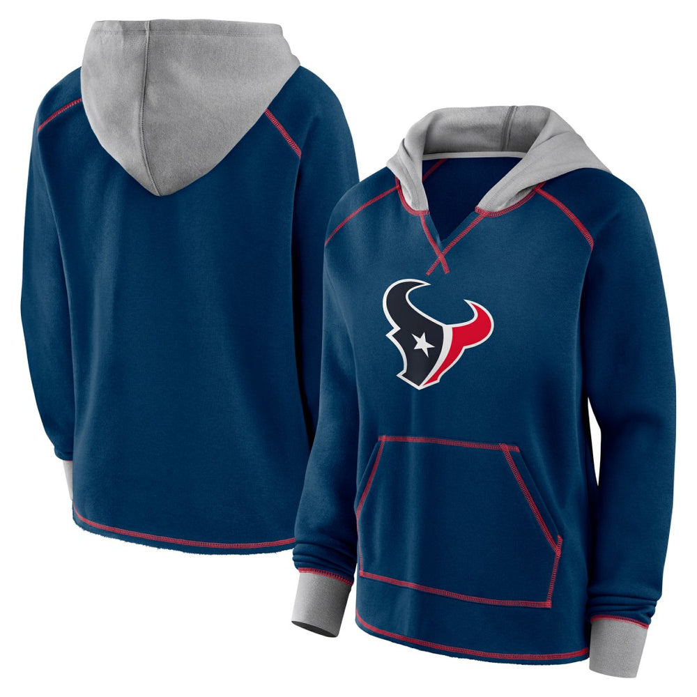 Houston Texans Logo Athletic Women's Boom Fleece Pullover V-Neck Hoodie - Navy - NFL