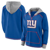 New York Giants Logo Athletic Women's Boom Fleece Pullover V-Neck Hoodie - Royal - NFL