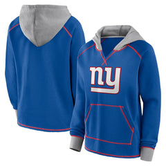 New York Giants Logo Athletic Women's Boom Fleece Pullover V-Neck Hoodie - Royal - NFL