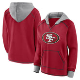 San Francisco 49ers Logo Athletic Women's Boom Fleece Pullover V-Neck Hoodie - Scarlet - NFL