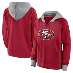San Francisco 49ers Logo Athletic Women's Boom Fleece Pullover V-Neck Hoodie - Scarlet - NFL