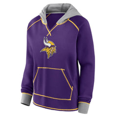 Minnesota Vikings Logo Athletic Women's Boom Fleece Pullover V-Neck Hoodie - Purple - NFL
