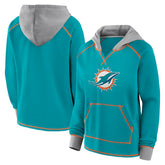 Miami Dolphins Logo Athletic Women's Boom Fleece Pullover V-Neck Hoodie - Aqua - NFL