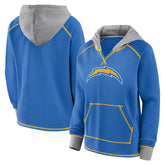 Los Angeles Chargers Logo Athletic Women's Boom Fleece Pullover V-Neck Hoodie - Powder Blue - NFL