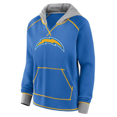 Los Angeles Chargers Logo Athletic Women's Boom Fleece Pullover V-Neck Hoodie - Powder Blue - NFL