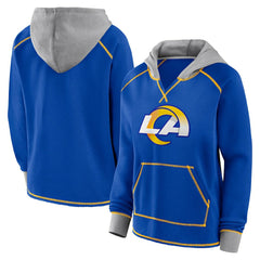 Los Angeles Rams Logo Athletic Women's Boom Fleece Pullover V-Neck Hoodie - Royal - NFL
