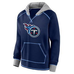 Tennessee Titans Logo Athletic Women's Boom Fleece Pullover V-Neck Hoodie - Navy - NFL