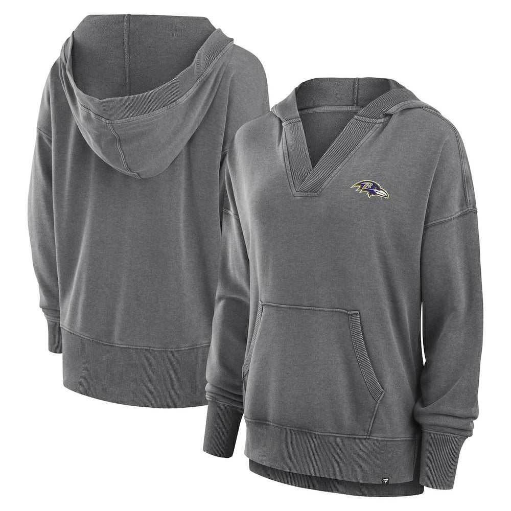 Baltimore Ravens Women's Initiative Snow Wash French Terry V-Neck Pullover Hoodie - Heather Charcoal - Fanatics