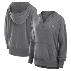 Baltimore Ravens Women's Initiative Snow Wash French Terry V-Neck Pullover Hoodie - Heather Charcoal - Fanatics