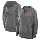 Cincinnati Bengals Women's Initiative Snow Wash French Terry V-Neck Pullover Hoodie - Heather Charcoal - Fanatics