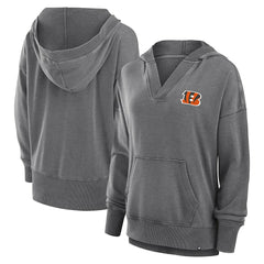 Cincinnati Bengals Women's Initiative Snow Wash French Terry V-Neck Pullover Hoodie - Heather Charcoal - Fanatics