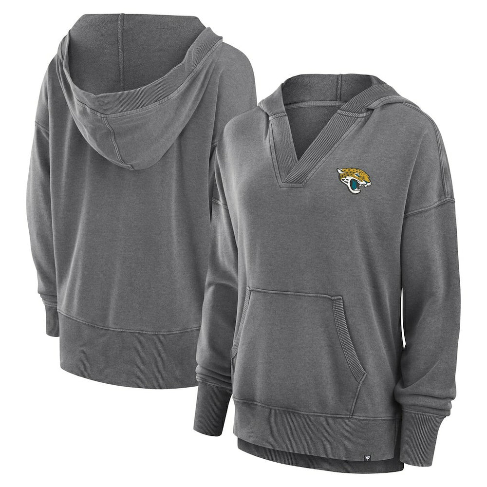 Jacksonville Jaguars Women's Initiative Snow Wash French Terry V-Neck Pullover Hoodie - Heather Charcoal - Fanatics