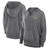 Jacksonville Jaguars Women's Initiative Snow Wash French Terry V-Neck Pullover Hoodie - Heather Charcoal - Fanatics