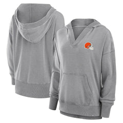 Cleveland Browns Women's Initiative Snow Wash French Terry V-Neck Pullover Hoodie - Heather Gray - Fanatics