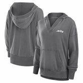 New York Jets Women's Initiative Snow Wash French Terry V-Neck Pullover Hoodie - Heather Charcoal - Fanatics