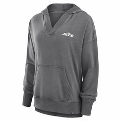 New York Jets Women's Initiative Snow Wash French Terry V-Neck Pullover Hoodie - Heather Charcoal - Fanatics