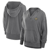 New Orleans Saints Women's Initiative Snow Wash French Terry V-Neck Pullover Hoodie - Heather Charcoal - Fanatics