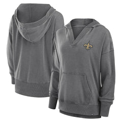 New Orleans Saints Women's Initiative Snow Wash French Terry V-Neck Pullover Hoodie - Heather Charcoal - Fanatics