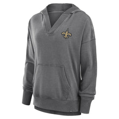 New Orleans Saints Women's Initiative Snow Wash French Terry V-Neck Pullover Hoodie - Heather Charcoal - Fanatics