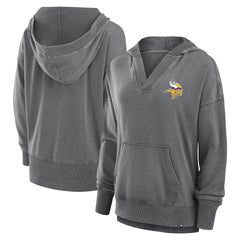 Minnesota Vikings Women's Initiative Snow Wash French Terry V-Neck Pullover Hoodie - Heather Charcoal - Fanatics