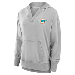 Miami Dolphins Women's Initiative Snow Wash French Terry V-Neck Pullover Hoodie - Heather Gray - Fanatics