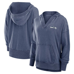 Seattle Seahawks Women's Initiative Snow Wash French Terry V-Neck Pullover Hoodie - Heather College Navy - Fanatics
