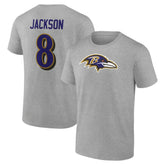 Lamar Jackson Baltimore Ravens Icon Player Name & Number T-Shirt - Gray - NFL