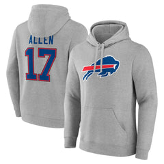 Josh Allen Buffalo Bills Icon Player Name & Number Pullover Hoodie - Gray - NFL