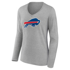 Josh Allen Buffalo Bills Women's Icon Player Name & Number Long Sleeve V-Neck T-Shirt - Gray - NFL