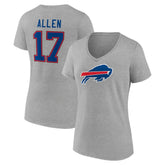 Josh Allen Buffalo Bills Women's Icon Player Name & Number V-Neck T-Shirt - Gray - NFL
