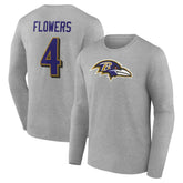 Zay Flowers Baltimore Ravens Icon Player Name & Number Long Sleeve T-Shirt - Gray - NFL